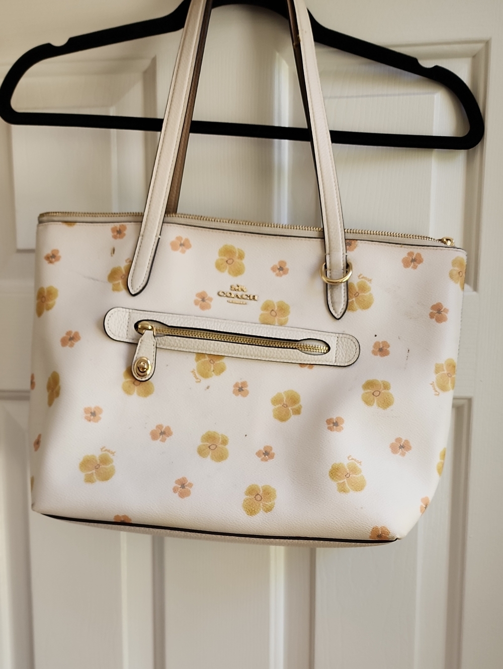 Coach White Tote with Yellow Floral Print